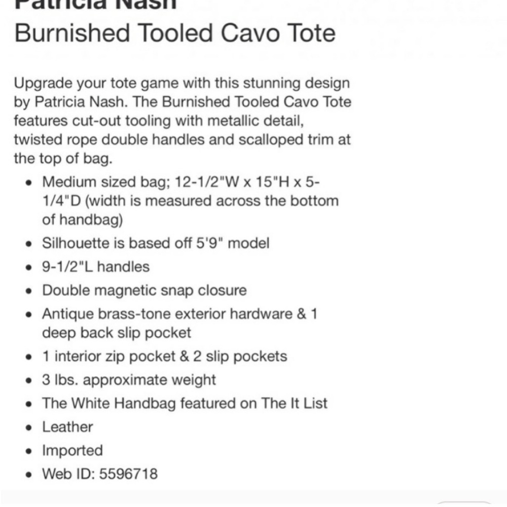Patricia Nash Cut Out Tooling Collection Cavo Tote Cinnamon Leather - Picture 11 of 11